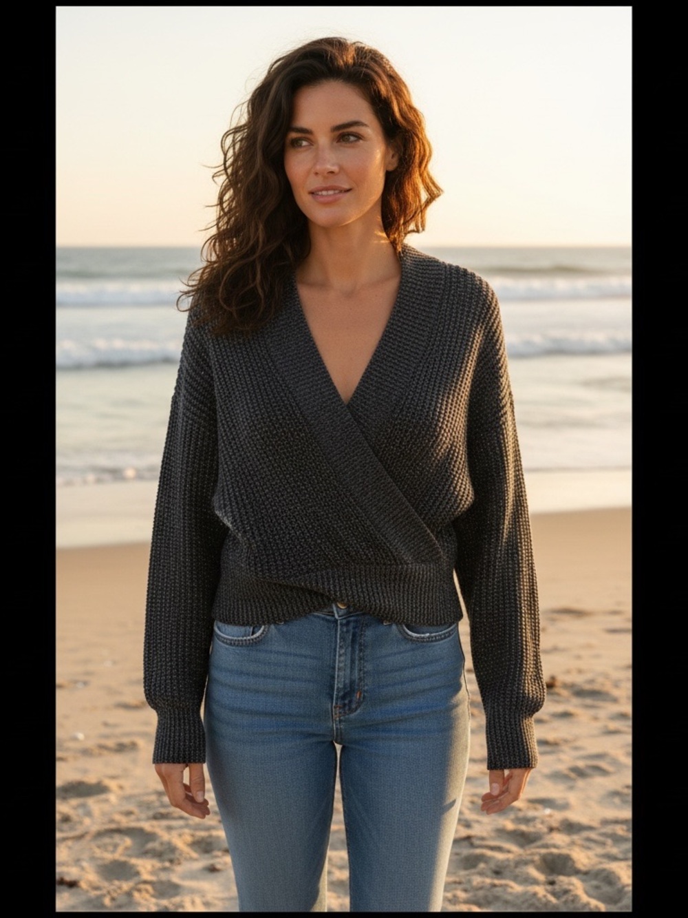 Charcoal Wrap V-Neck Women's Sweater - BDG - women’s small